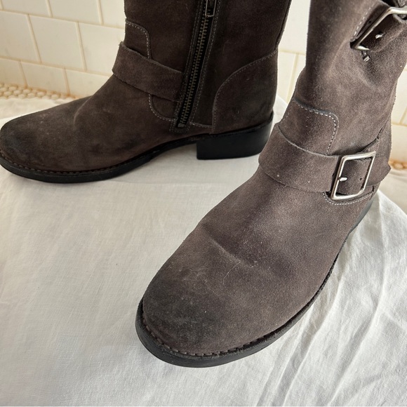 Frye Gray Leather Vicky Engineer Ankle Moto Boots Size 7 - Picture 2 of 4